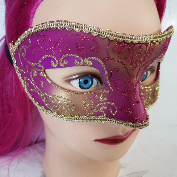 Adult Pretty Pink Glitter Venetian Masquerade Party Eye Mask womens - Picture 2 of 6